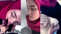Ukhti Berhijab Merah Meronta-ronta Saat Crot Memenuhi Mulutnya