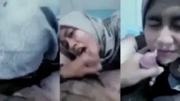 Membasahi Wajah Gadis Berhijab Dengan Cairan Nafsu